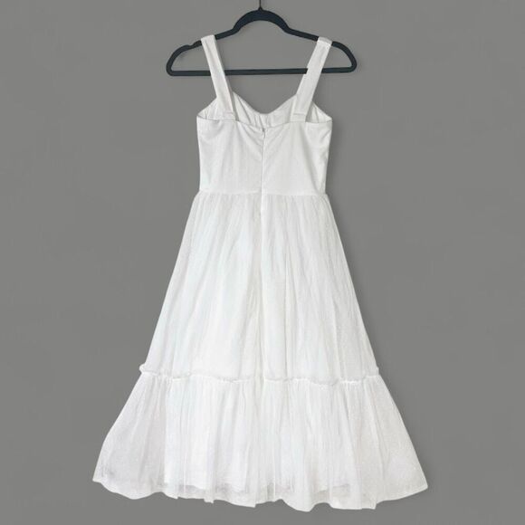 Lulus Feeling Gorgeous White Swiss Dot Tulle Bustier Midi Dress Size XS New - Picture 6 of 10